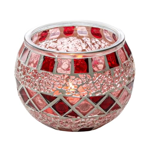 Pasdrucn 10.8x10.8x7.7cm Mosaik Kerzenhalter Teelichthalter Glas, Teelichtgläser Set, Dekoratives Windlicht Glas, Kerzengläser Für Teelicht Deko Weihnachten Tischdeko Hochzeit (Rot) von Pasdrucn
