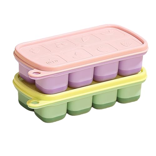 Pasdrucn 2 Stück Eiswürfelform Silikon Mit Deckelm, Quadratische Ice Cube Tray Silicone, Silikon Eiswürfelform Groß, Flexibilität Eiswürfelbehälter Mit Deckel Sicher BPA-frei Für 16 Eiswürfel (A) von Pasdrucn