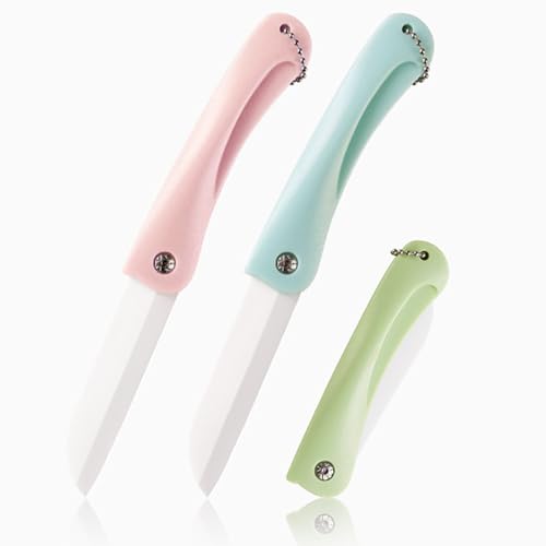 Pasdrucn 3 Stück Keramik faltbar gemüsemesser, Obstschneider aus Keramik, gemüsemesser speckmesser klapp cuttermesser für Kindernahrung Sicherheit, gesund (A) von Pasdrucn