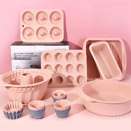 Pasdrucn 30 Stück Backbleche Für Backofen Backen Set, Antihaft Silikon Backform Set, Silikon Backformen Silikon, Silikon Antihaft Backformen Set, Muffinform/Muffin Backblech (Rosa) von Pasdrucn