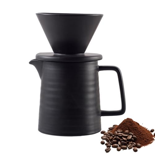 Pasdrucn 500ml Kaffeefilter Porzellan Mit Tasse, Pour Over Kaffeebereiter Mit Keramikbecher, Kaffeekanne Mit Filter, Pour Over Kaffee-Tropfer, Kaffeefilter Wiederverwendbar (Schwarz) von Pasdrucn