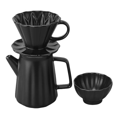 Pasdrucn 500ml Kaffeefilter Wiederverwendbar Mit Mini-Kaffeetasse,Pour Over Kaffeebereiter Mit Keramikbecher,Kaffeefilter Porzellan Mit Tasse,Kaffeekanne Mit Filter,Geschenk Für Papa Mama (Schwarz) von Pasdrucn