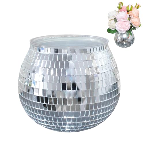 Pasdrucn Diskokugel Pflanzen,Silber Glas Spiegel Blumentopf Discokugel Blumentopf,Dopamine Decor,Dopamin Deko,Discokugel Klein,Mini Discokugel,Klein Discokugel Deko Topf Für Party Büro (10x12cm) von Pasdrucn