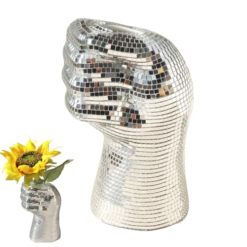 Pasdrucn Eine Faust Machen Diskokugel Pflanzen,Faust Silber Glas Spiegel Blumentopf Discokugel Blumentopf,Dopamine Decor,Dopamin Deko,Discokugel Klein,Klein Discokugel Deko Topf Für Party Büro (A) von Pasdrucn