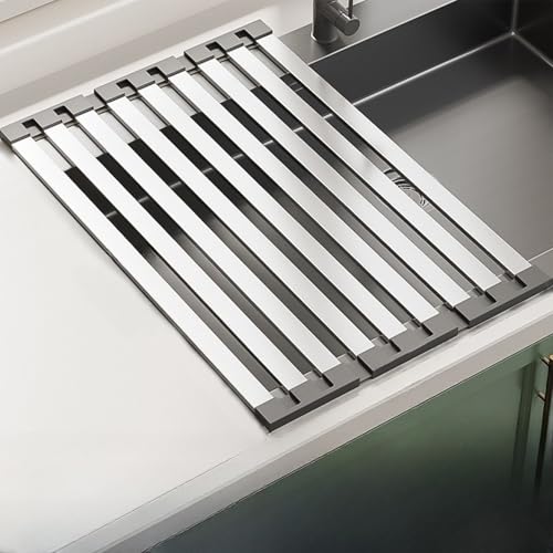 Pasdrucn Faltbar Abtropfgestell Geschirr, Faltbare Und Abnehmbare Geschirrabtropfgestell, Edelstahl Abtropfgitter Spüle Für Tassen, über Der Spüle Abtropfmatte Geschirr (32.5x50cm) von Pasdrucn