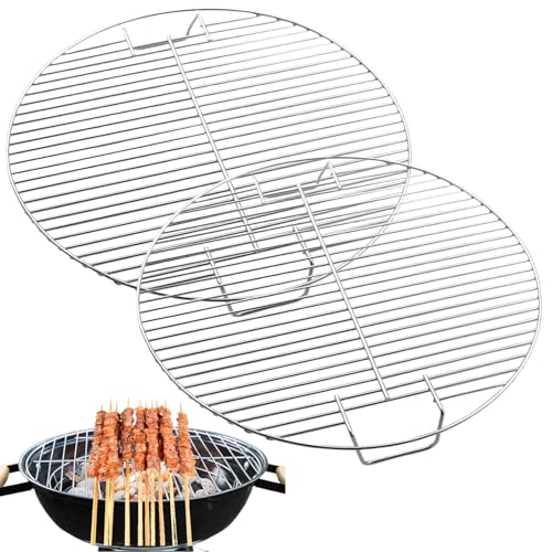 Pasdrucn Grillrost Rund ø 45cm, 304 Grillrost Edelstahl Rund Mit Griff, Grillroste Ersatz Kugelgrill 45 Cm, Grillplatte Rundgrill Für Grill-Aufsatz, Rost, BBQ, Grillschalen, Feuerschalen (2Pcs) von Pasdrucn