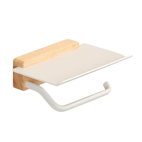 Pasdrucn Toilettenpapierhalter Mit Ablage, Toilettenpapierhalter Ohne Bohren, Bambus Klopapierhalter Mit Ablage, Klorollenhalter Holz, Toilet Paper Holder, Wc Papier Halterung Badezimmer (Weiß) von Pasdrucn
