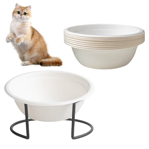 Pasdrucn Wiederverwendbar Futternapf Katze Erhöht,40 Einweg-Haustiernäpfe Mit 15°-Neigungsständer,Katzennapf Erhöht Mit 15 Grad Neigendem Design,Verdickte Einweg-Futternäpfe Aus Papier (Schwarz) von Pasdrucn