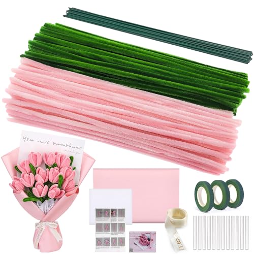 Pasdrucn400Stück Tulpe Blumenstrauß Pfeifenreiniger Blumen Set,Pfeifenputzer Zum Basteln Blumen Mit 20 Grün Basteldraht,Pfeifenreiniger Blumen Für Blumenstrauß DIY,Kann 20 Tulpen Produzieren (Rosa) Pasdrucn400Stück Tulpe Blumenstrauß Pfeifenreiniger Blumen Set,Pfeifenputzer Zum Basteln Blumen Mit 20 Grün Basteldraht,Pfeifenreiniger Blumen Für Blumenstrauß DIY,Kann 20 Tulpen Produzieren (Rosa) von Pasdrucn