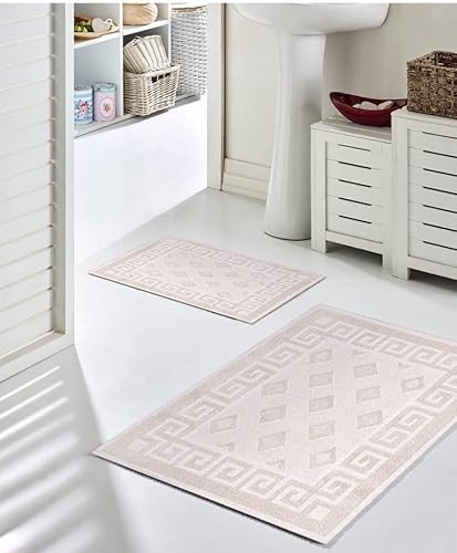 Pasha Home 2er und 1er Pack Badematte 2 Stück 40 x 60 cm Spring Beige/Badteppich aus Baumwolle/weicher Badvorleger rutschfest waschbar/moderner Badvorleger für Badezimmer, Dusche oder Küche von Pasha Home