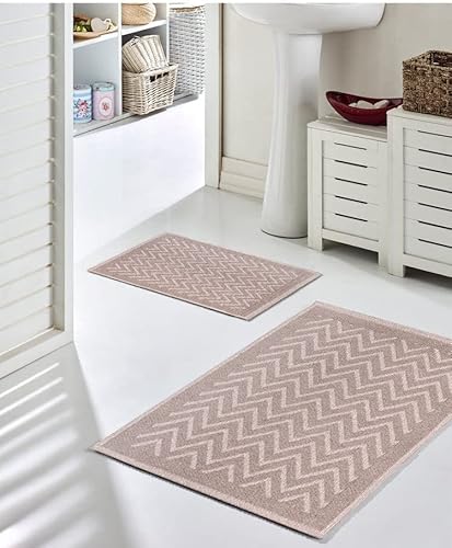 Pasha Home 2er und 1er Pack Badematte 2 Stück 40 x 60 cm Summer Braun/Badteppich aus Baumwolle/weicher Badvorleger rutschfest waschbar/moderner Badvorleger für Badezimmer, Dusche oder Küche von Pasha Home