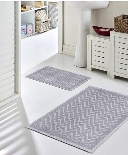 Pasha Home 2er Pack Badematte 2 Stück 40 x 60 cm Summer Grau/Badteppich aus Baumwolle/weicher Badvorleger rutschfest waschbar/moderner Badvorleger für Badezimmer, Dusche oder Küche von Pasha Home