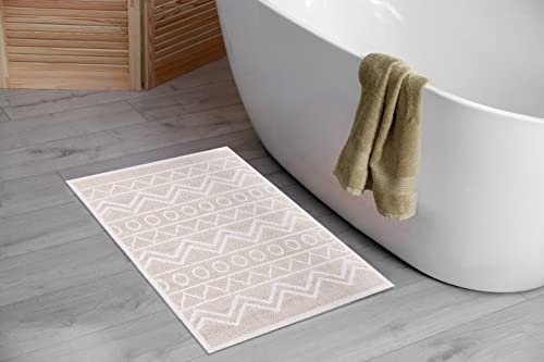 Pasha Home 2er und 1er Pack Badematte 60 x 90 cm Winter Beige/Badteppich aus Baumwolle/weicher Badvorleger rutschfest waschbar/moderner Badvorleger für Badezimmer, Dusche oder Küche von Pasha Home