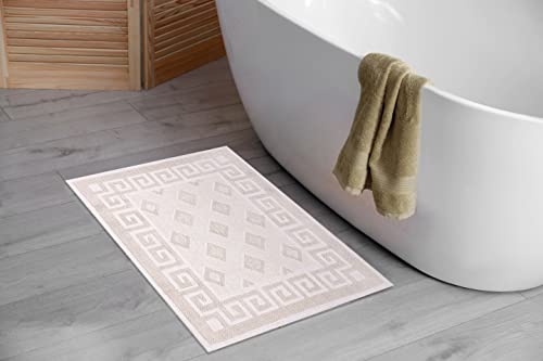 Pasha Home 2er und 1er Pack Badematte 60 x 120 cm Spring Beige/Badteppich aus Baumwolle/weicher Badvorleger rutschfest waschbar/moderner Badvorleger für Badezimmer, Dusche oder Küche von Pasha Home