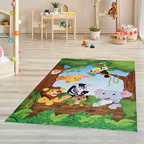 Pasha Home Kinderteppich 120x180 cm Animals/Kinder Spielteppiche aus Polyester- & Flanellfasern/Teppiche fürs Kinderzimmer antirutsch & schmutzabweisend/Spielteppich Zoo waschbar von Pasha Home