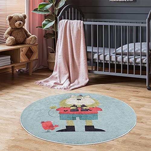 Pasha Home Kinderteppich 100 cm Rund Cute Mouse/Kinder Spielteppiche aus Polyester- & Flanellfasern/Teppiche fürs Kinderzimmer antirutsch & schmutzabweisend/waschbarer Spiele Teppich von Pasha Home