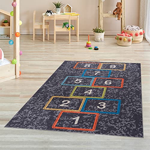 Pasha Home Kinderteppich 120x180 cm Himmel & Hölle/Kinder Spielteppiche aus Polyester- & Flanellfasern/Teppiche fürs Kinderzimmer antirutsch & schmutzabweisend/waschbarer Spiele Teppich von Pasha Home
