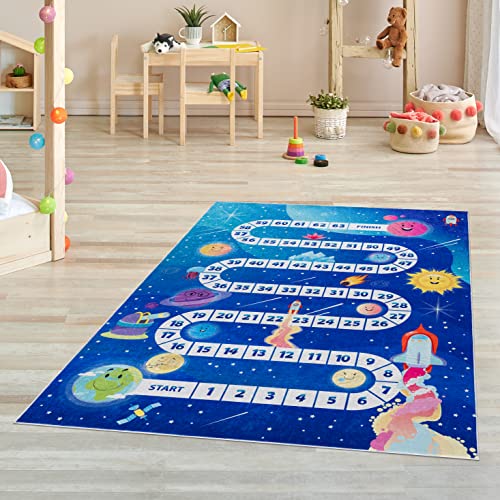Pasha Home Kinderteppich 160x230 cm Space Way/Kinder Spielteppiche aus Polyester- & Flanellfasern/Teppiche fürs Kinderzimmer antirutsch & schmutzabweisend/waschbarer Spiele Teppich von Pasha Home