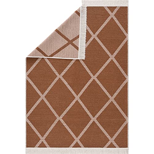 Pasha Home Teppich Läufer 120x170 cm Brüksel/Boho Teppich aus Baumwolle/Teppich für Wohnzimmer, Schlafzimmer, Küche, Bad, Kinderzimmer/Teppich Boho Style wendbar/Teppich Läufer braun-beige von Pasha Home