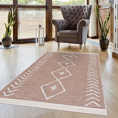 Pasha Home Teppich Läufer 120x170 cm Lizbon/Boho Teppich aus Baumwolle/Teppich für Wohnzimmer, Schlafzimmer, Küche, Bad, Kinderzimmer/Teppich Boho Style wendbar/Teppich Läufer beige von Pasha Home
