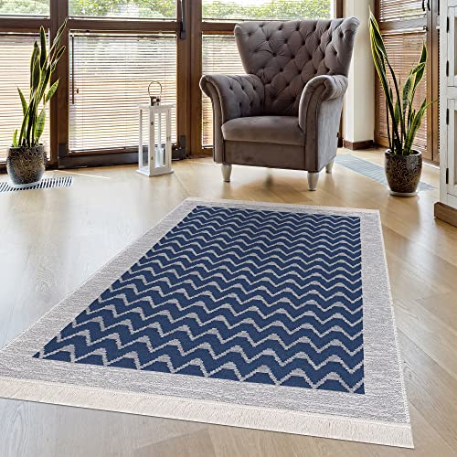 Pasha Home Läufer 60x180 cm Oslo/Boho Teppich aus Baumwolle für Wohnzimmer, Schlafzimmer, Küche, Bad, Kinderzimmer/Wendbar/Grau-Blau von Pasha Home