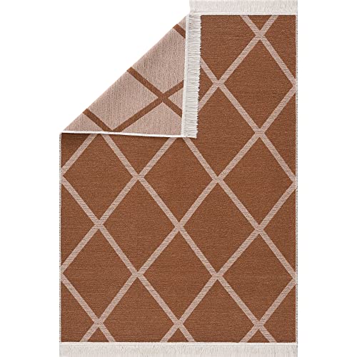 Pasha Home Teppich Läufer 80x150 cm Brüksel/Boho Teppich aus Baumwolle/Teppich für Wohnzimmer, Schlafzimmer, Küche, Bad, Kinderzimmer/Teppich Boho Style wendbar/Teppich Läufer braun-beige von Pasha Home