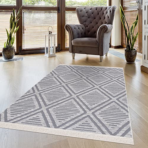 Pasha Home Teppich Läufer 80x150 cm Edinburgh/Teppich für Wohnzimmer, Schlafzimmer, Küche, Bad, Kinderzimmer/Boho Teppich aus Baumwolle/Teppich Läufer weiß-grau von Pasha Home