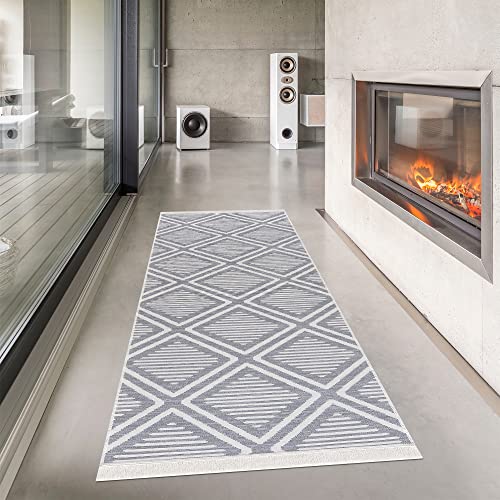 Pasha Home Läufer 80x300 cm Edinburgh - Teppich für Wohnzimmer, Schlafzimmer, Küche, Bad, Kinderzimmer - Boho Style Aus Baumwolle - Wendbar - Weiß-Grau Pasha Home Läufer 80x300 cm Edinburgh - Teppich für Wohnzimmer, Schlafzimmer, Küche, Bad, Kinderzimmer - Boho Style Aus Baumwolle - Wendbar - Weiß-Grau von Pasha Home
