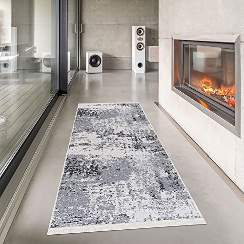 Pasha Home Läufer 80x200 cm Paris - Teppich für Wohnzimmer, Schlafzimmer, Küche, Bad, Kinderzimmer - Boho Style aus Baumwolle - Wendbar - Navy Blau-Grau von Pasha Home