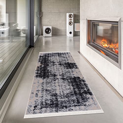 Pasha Home Läufer 80x300 cm Amsterdam - Teppich für Wohnzimmer, Schlafzimmer, Küche, Bad, Kinderzimmer - Boho Style aus Baumwolle - Wendbar - Silber-Braun von Pasha Home