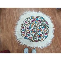 Kaschmir Namda Teppich, Kashmir Bestickte Teppiche, Runde Teppiche, Mandala Teppiche, Mediation Teppich, Kreis Teppiche, Wohnkultur von PashminastoreArt