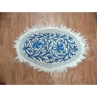 Kashmir Namda Teppich, Ovaler Teppich, Handgefertigte Teppiche, Namda Teppich, Gestickte Teppiche, Boho Teppich, Innendekoration, Wollteppich-90 cm von PashminastoreArt