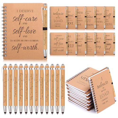 Pasimy 24 Pcs Bulk Positive Affirmation Spiral Notebooks with Bamboo Pen Daily Affirmation Gift Set Motivational Encouragement Notepad Small Journals 5.5 x 3.9 Inch for Women Self Care von Pasimy