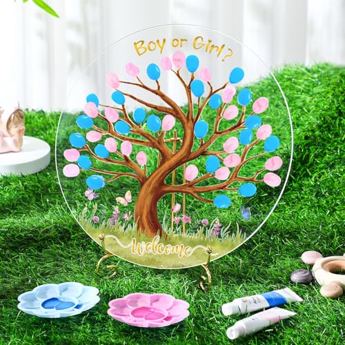 Pasimy Gender Reveal Fingerabdruck Baum Junge oder Mädchen Party Ideen Babyparty Gästebuch Party Spiel Geschlecht Offenbarung Partyzubehör für Babyparty er oder sie Party Andenken (Baum) von Pasimy