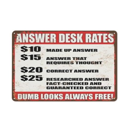 Paskond Rotes Retro-Schild mit Aufschrift "Answer Desk Rates" aus Metallblech, Wanddekoration, 14 x 20 cm, für Zuhause, Büro, Bar, Restaurant, Garten von Paskond