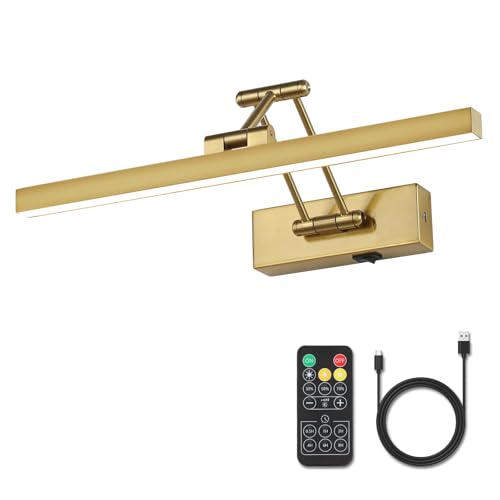 Pasoar Bild Licht Batteriebetriebene Messing 40CM lange wiederaufladbare Wandleuchten Dimmbare LED Bibliothek Licht mit Swing Arm und Timer Funktion Akku Wandleuchte Innen Gold Farbe Pasoar Bild Licht Batteriebetriebene Messing 40CM lange wiederaufladbare Wandleuchten Dimmbare LED Bibliothek Licht mit Swing Arm und Timer Funktion Akku Wandleuchte Innen Gold Farbe von Pasoar