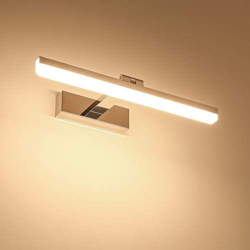 Pasoar LED Spiegellampe Bad 40cm, Drehung Spiegellampen Spiegel für bad IP44, Spiegelleuchte Badezimmer 12W LED Badspiegelleuchten Badezimmerspiegel, Neutral Weiß 4000K, Chrom von Pasoar