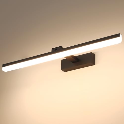 Pasoar LED Spiegellampe Bad 60cm, 18W IP44 Spiegelleuchte Bad, Badezimmer Lampe Wand Aluminium Badlampe Badleuchte Wand, Natürliches Weiß 4000K, Schwarz von Pasoar