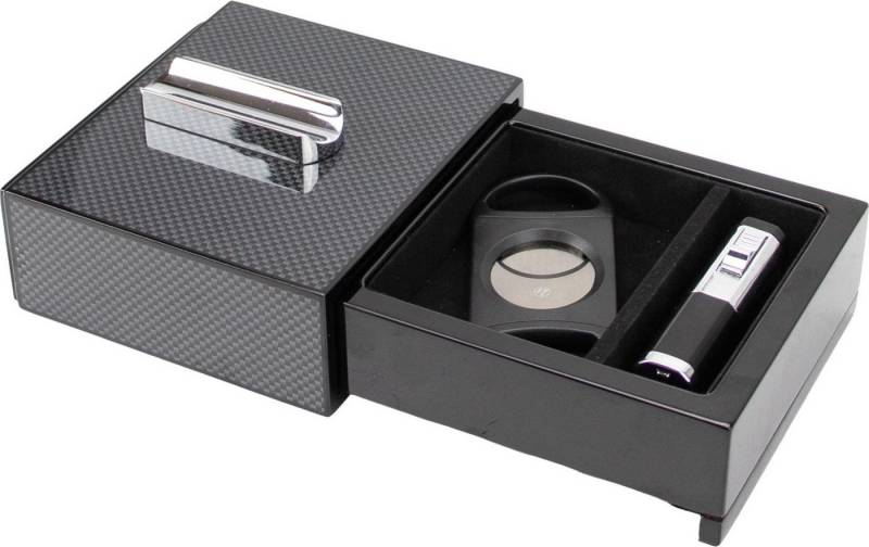 Passatore Aschenbecher Zigarre Carbon Finish mit Cutterund Feuerzeug Geschenk Set von Passatore