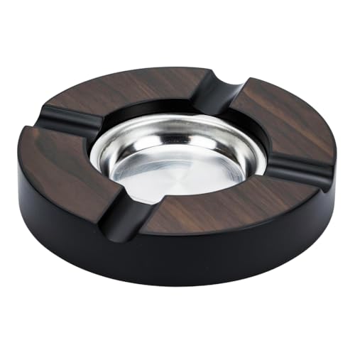 Zigarrenascher rund Walnut Finish matt mit 4 Ablagen Höhe 3cm - Durchmesser 16cm - mit Metalleinsatz von Passatore