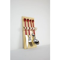 Mono Ring Rotes Besteck Set, Original Peter Raacke Design, 1960Er Jahre Moma Collection, Unbenutzt in Box von PastPerfectBerlin