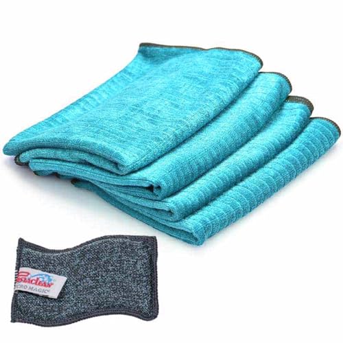 Pastaclean® Geschirrtücher (4 Stück/Eisblau) + 1 Spülschwamm | Super saugstarke Küchentücher für streifenfrei trockenes Geschirr von Pastaclean