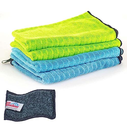 Pastaclean® Maxi 4er Set Geschirrtücher (Eisblau/Limette), Premium Geschirrhandtücher, EXTREM SAUGSTARK, 4X Maxi Geschirrtuch + 1x Spülschwamm von Pastaclean