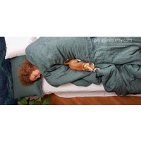 Grüne Melange Leinen Sheet Set - Natürliche Bettwäsche Bio-Bettwäsche Voller Größe Kingsize-Bettwäsche Queen-Größe von PastelLinen