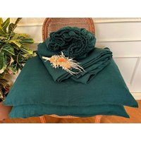 Linen Sheet Set 2 Laken Und Kissenbezüge Dunklem Waldgrün Bio-Leinenbettwäsche Full Queen King Twin-Größen von PastelLinen