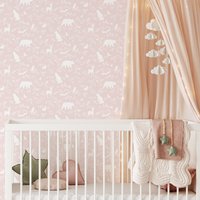 Wald Tapete/Babyzimmer Waldtiere Mit Tieren - Rosa von Pastelowelove