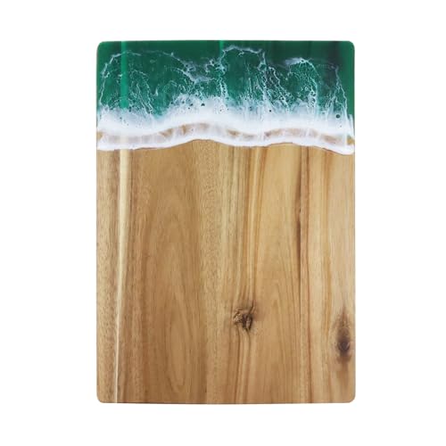 Pastlla Charcuterie Boards Schneidebrett aus Akazienholz, 34 x 26 cm, grünes Wellenmuster für Küche, Schneide- und Schneidebrett für Fleisch, Gemüse und Obst, fantastisches Geschenk zum Einzug von Pastlla