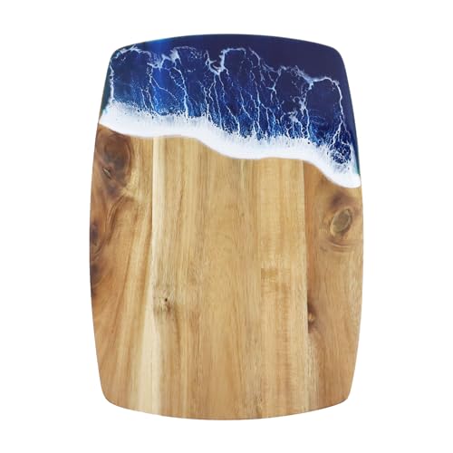 Pastlla Charcuterie Boards Schneidebrett aus Akazienholz, blaues Wellenmuster für Küche, Schneide- und Schneidebrett für Fleisch, Gemüse und Obst, fantastisches Geschenk zum Einzug, 34 x 26 cm von Pastlla