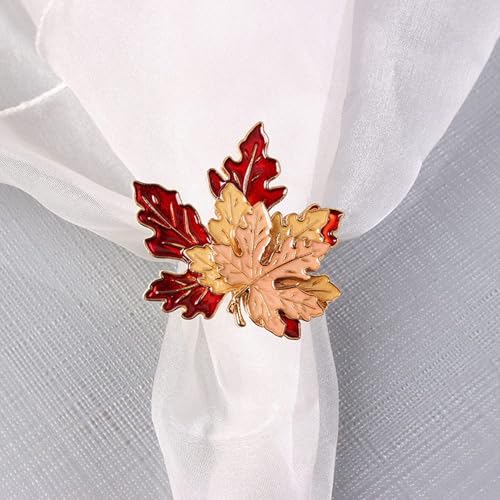 6 Stücke Maple Blatt Serviettenringe, Strass -Ahorn -Serviettenhalter, Blätter Serviette Schnallenhalter, Metallblatt -Heimtischzubehör für die Erntezeit, Thanksgiving, Herbstdekoration (Tricolor von Pastoralist