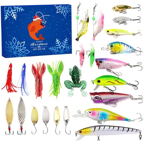 Fischerei Adventskalender 2024 24 Tage des Countdown -Fischerei Tackle Advent Kalender enthält verschiedene Köder Weihnachtsgeschenke für Männer, Angler, Enthusiasten, Weihnachtsdekoration von Pastoralist